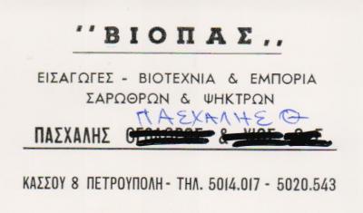 ΒΙΟΠΑΣ ΕΙΣΑΓΩΓΕΣ ΕΜΠΟΡΙΟ ΨΗΚΤΡΩΝ ΣΑΡΩΘΡΩΝ ΣΚΟΥΠΕΣ ΠΕΤΡΟΥΠΟΛΗ ΠΑΣΧΑΛΗΣ ΣΤΕΦΑΝΟΣ     