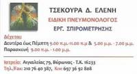 ΕΙΔΙΚΗ ΠΝΕΥΜΟΝΟΛΟΓΟΣ ΒΥΡΩΝΑΣ ΑΤΤΙΚΗ ΤΣΕΚΟΥΡΑ ΕΛΕΝΗ